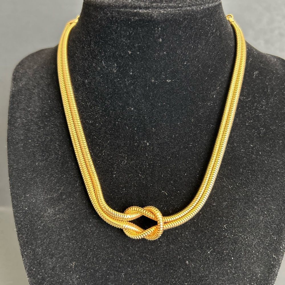 VTG Herringbone Love Knot Gold Tone Choker Necklace